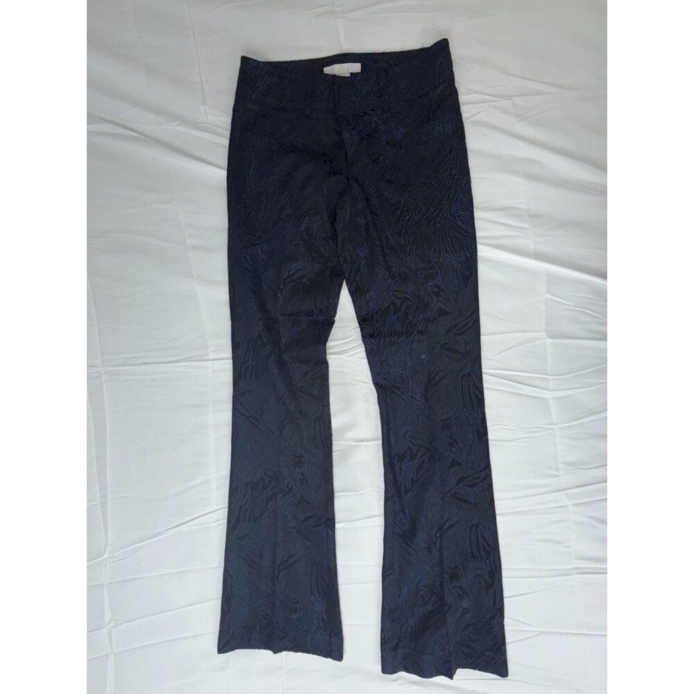 Caché Luxe Navy Blue & Black Wave Textured Jacquard Pants Size 4